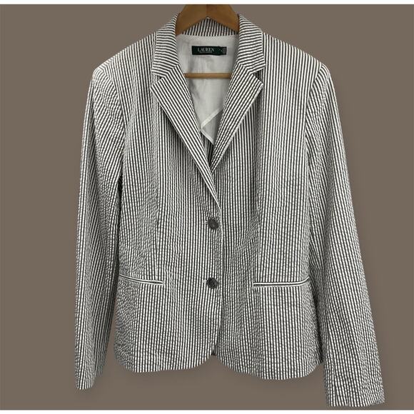 Ralph Lauren Striped Cotton Blazer Jacket Seersucker XL Size 16 Stretch - Picture 2 of 12